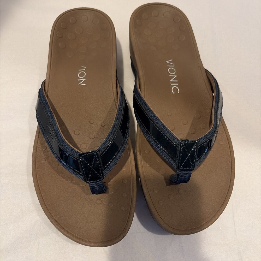 Vionic Pacific High Tide Metallic Sandals Womens 10 Navy Platform NEW -READ